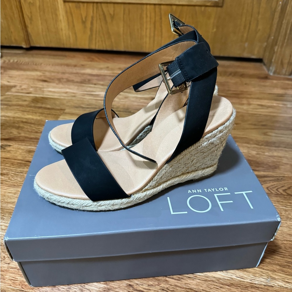 LOFT Black Espadrille Wedges, Women’s 8.5